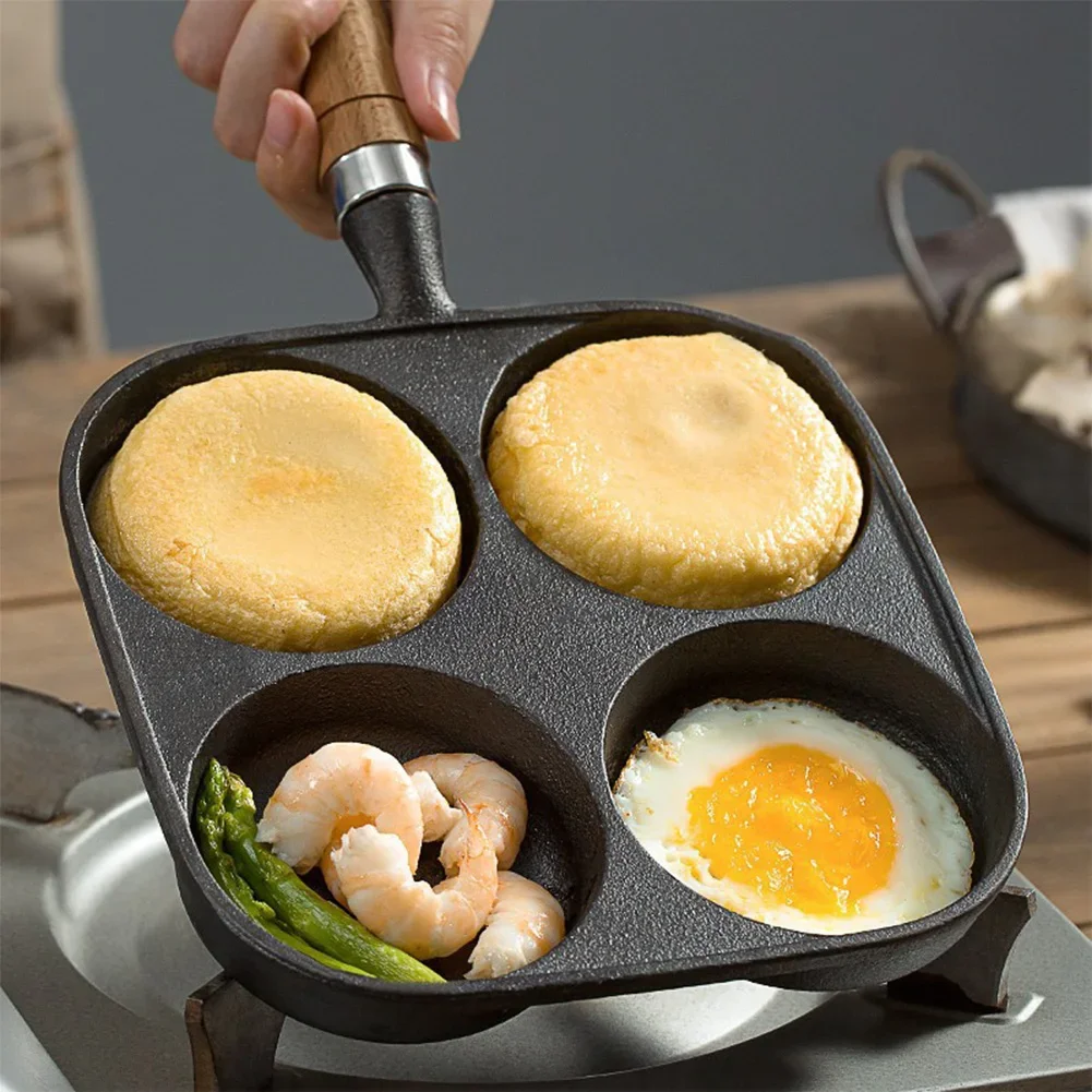 4-Hole Omelet Pot Household Thickened Non-stick Egg Pancake Steak Cooking Pans Bread Breakfast Maker for Gas Stove Induction Coo