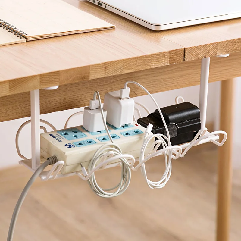 Plastic Storage Rack Cable Organizer Desk Set Rack Shelf Table Bottom Socket Holder Hanging Office Stationery Holder