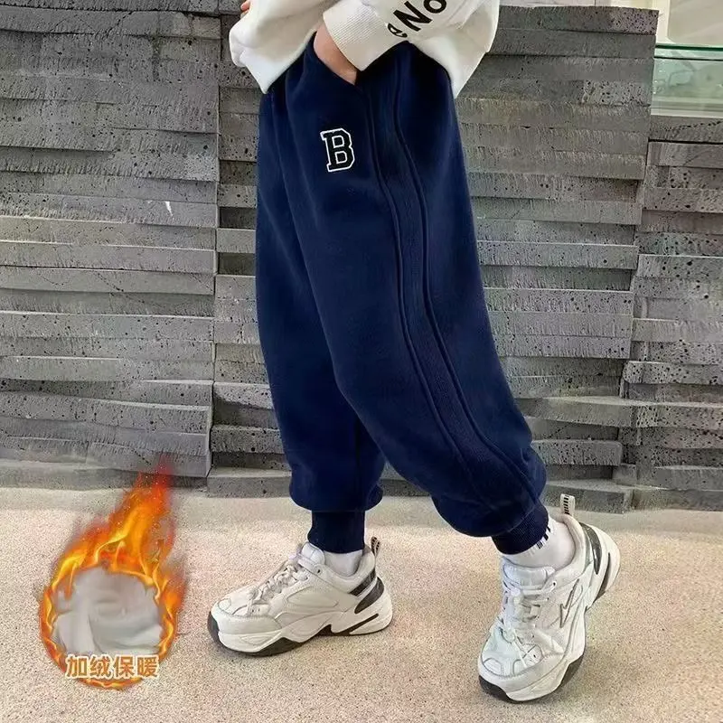 

Boys Pants Kids Trousers Winter Cotton Sweatpants Elastic Waist Casual Korean Pants Fashion Teenage Pants
