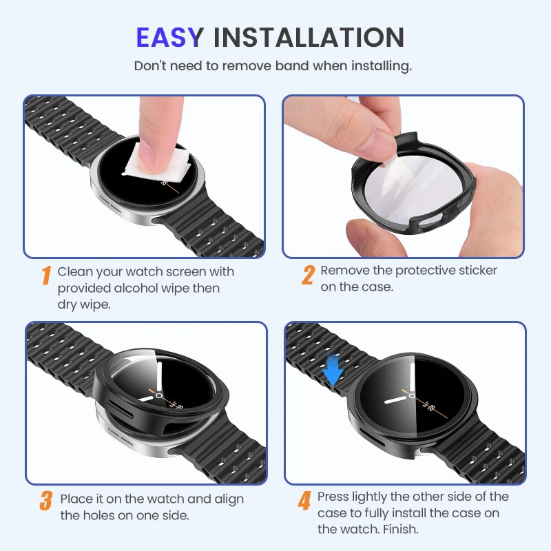 Premium Tempered Glass Screen Protector with PC Bumper for Smartwatch - All-in-One Protective Cover