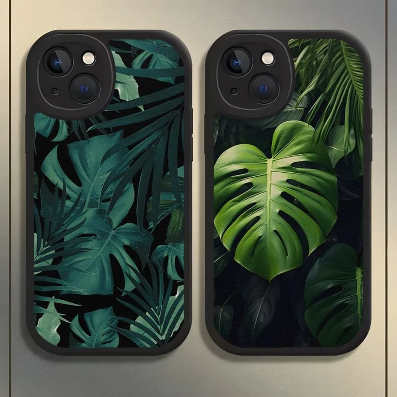 Leaves Monstera Green Phone Case Pelle Di Agnello Per Iphone 13 Pro Max 12 11 14 Mini X Xr Xs 8 7 Puls Se Luxury Mobile Design Cover