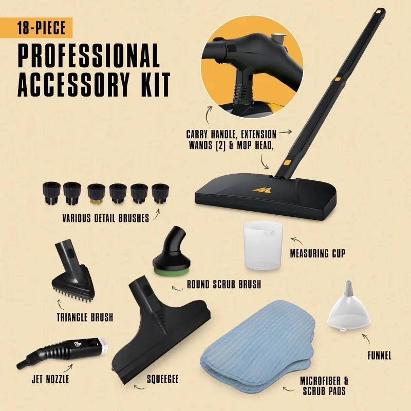 McCulloch MC1275 Heavy-Duty Steam Cleaner with 18 Accessories,Extra-Long Power Cord,Chemical-Free Pressurized Cleaning for Floor 3