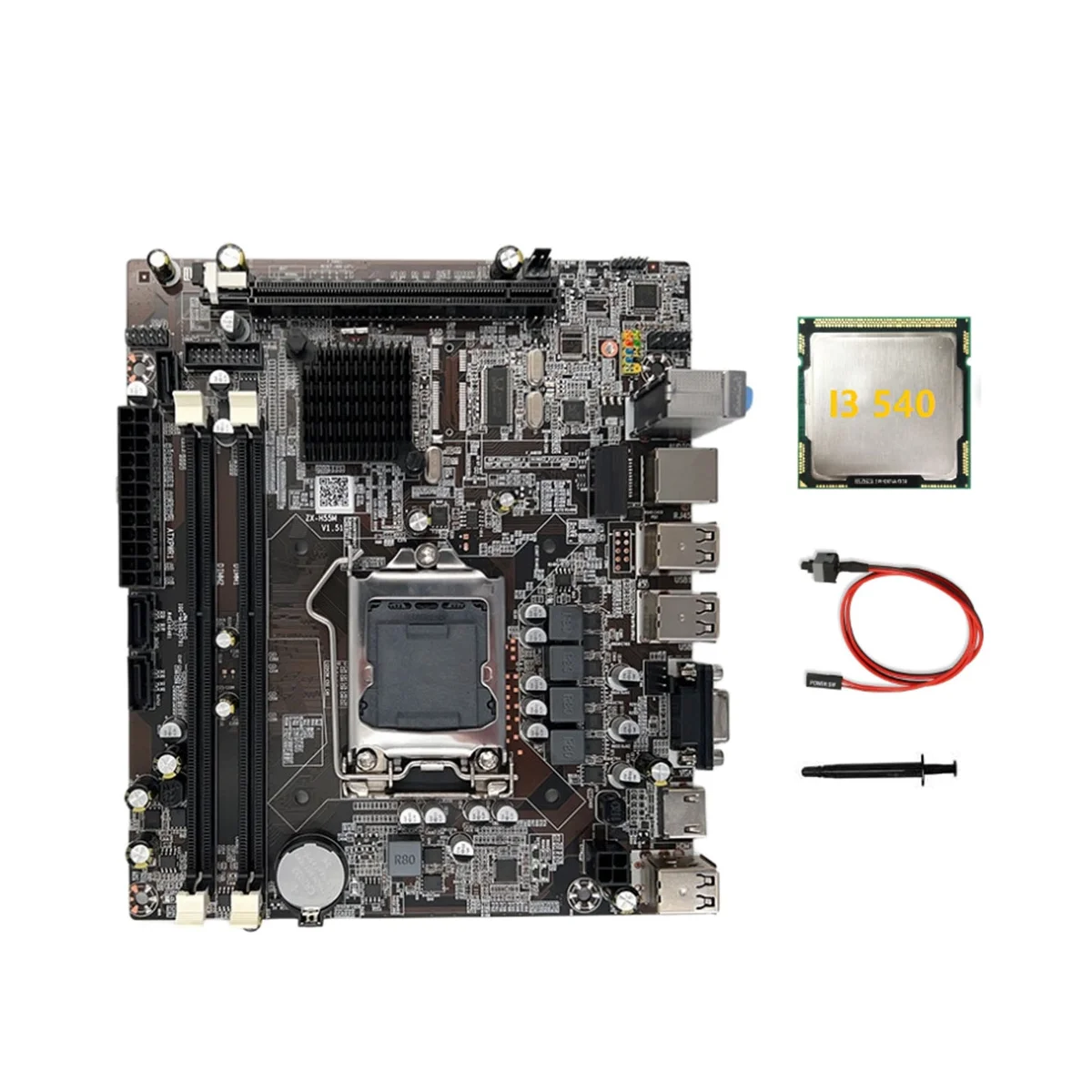 

H55 Motherboard LGA1156 Supports I3 530 I5 760 Series CPU DDR3 Memory Motherboard+I3 540 CPU+Switch Cable+Thermal Grease