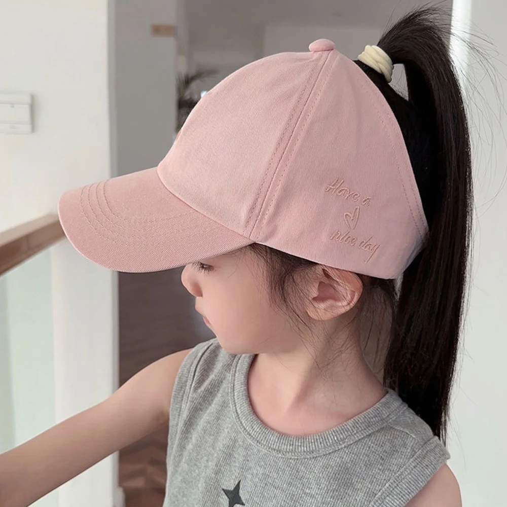 Children Girls High Ponytail Baseball Cap Empty Top Sun Visor Hats Embroidery Love Heart Sun Hat Beach Outdoor Summer Cap Hats baseball cap outdoor sun hat