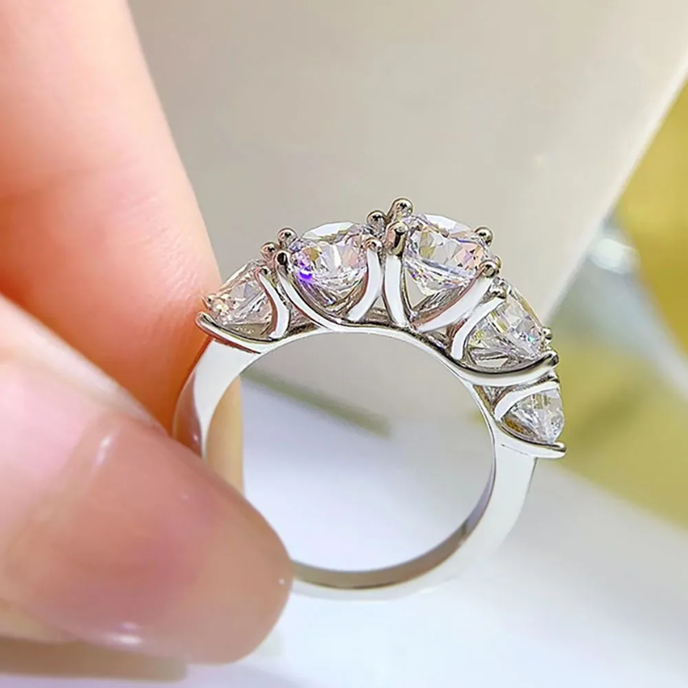 3.6ct 5 Stones D Color VVS1 Moissanite Diamond Rings Women Anniversary Gift S925 Sterling Silver Row Ring Wedding Bridal Jewelry 3