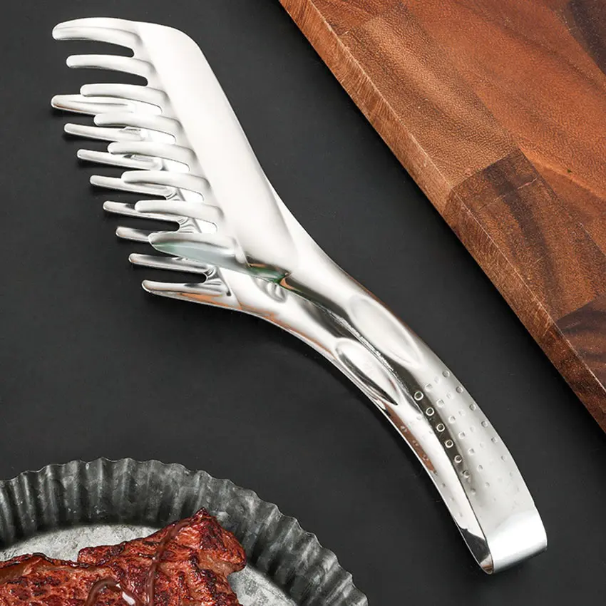1PC Stainless Steel Food Tongs Comb Shaped Thickened Kitchen Utensils et Cooking Tool Golden Stable Anti Heat Bread Clip