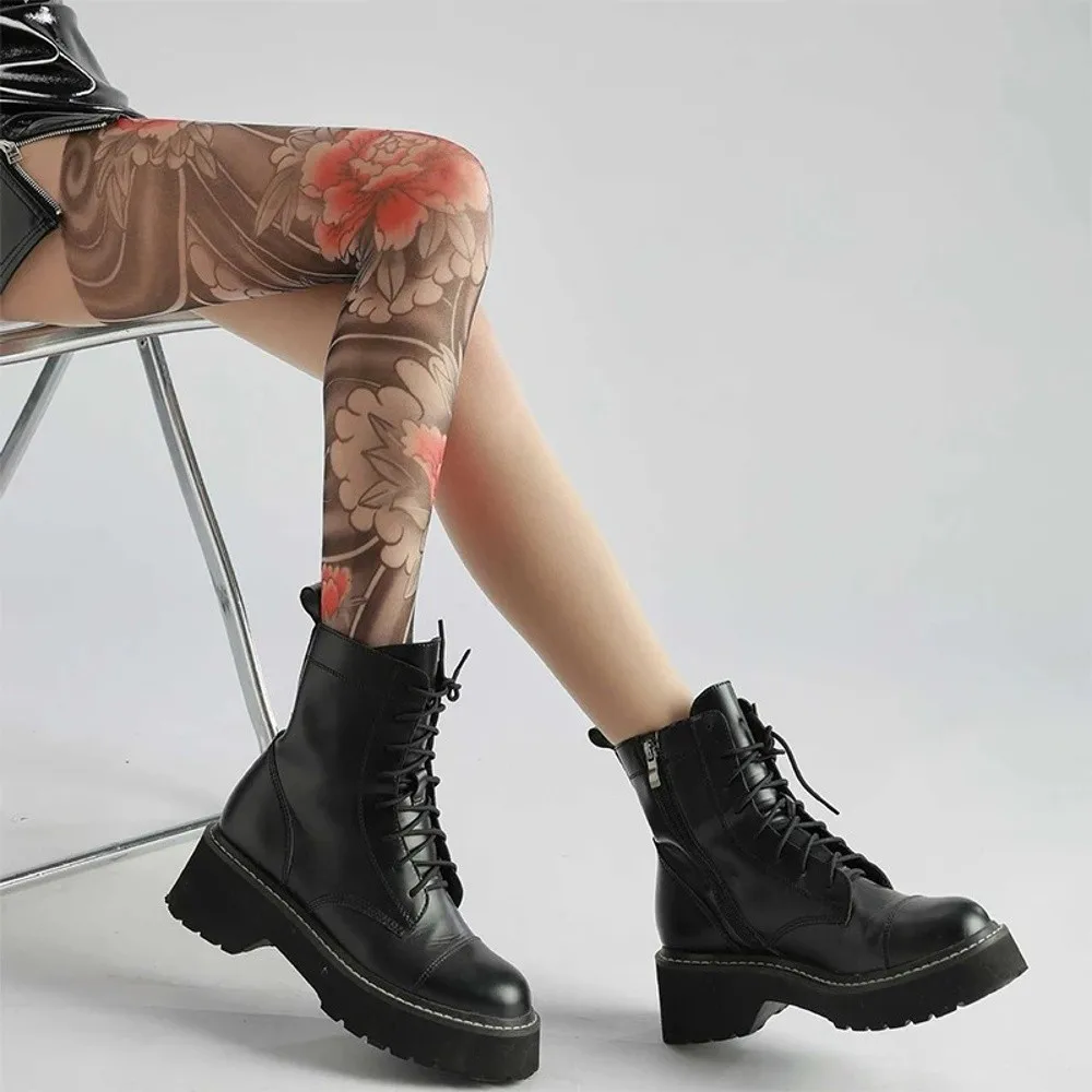 Frauen Sexy Gedruckt Strumpfhosen Gefälschte Tattoo Pfingstrose Strumpfhosen Weibliche Perspektive Mesh Leggings Hohe Strumpfhosen Weibliche Strümpfe – Detail 2