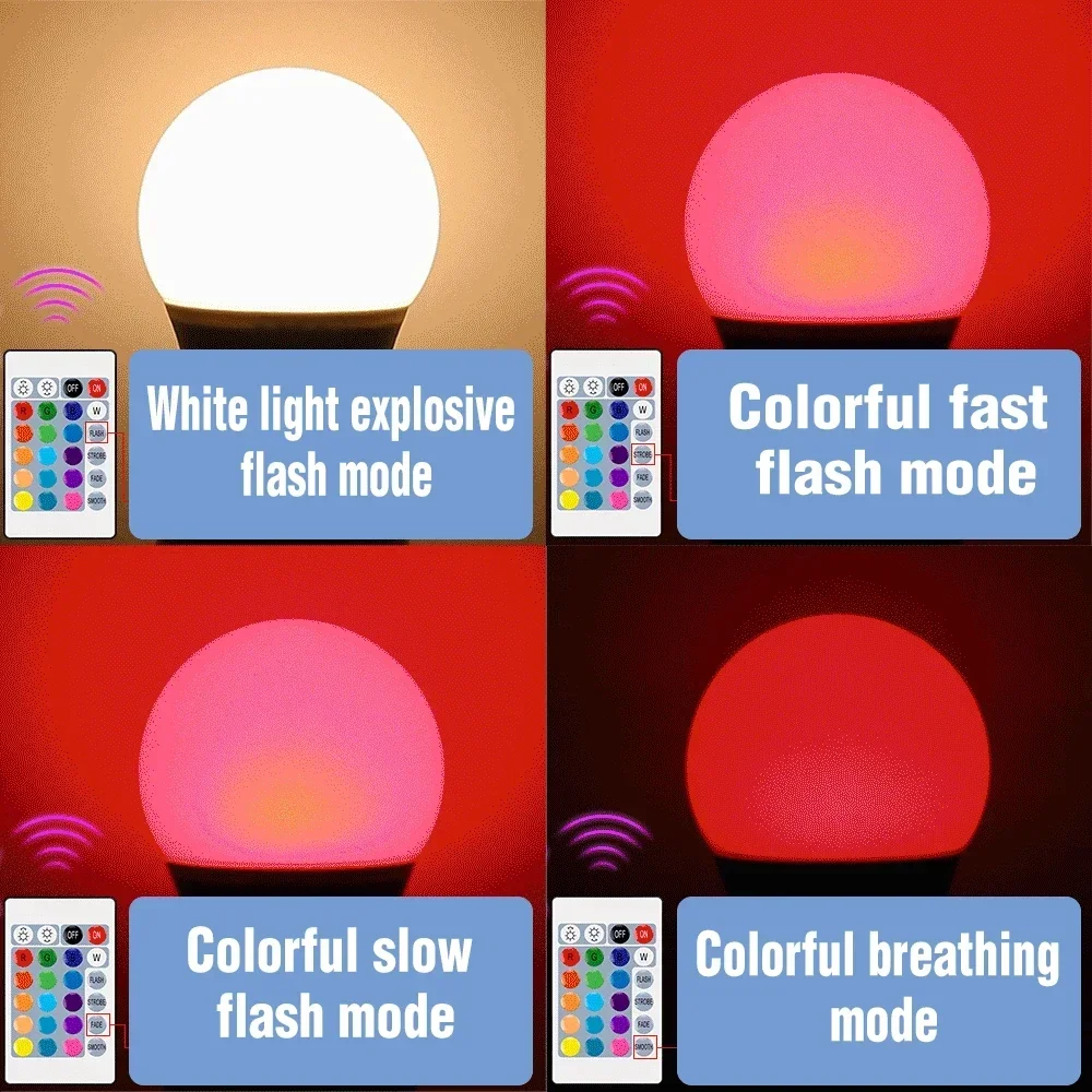 LED 스포트라이트 스마트 RGBW 전구, 적외선 리모컨 색상 조명 디밍, 가족 휴가 파티에 적합, GU10 E27 E14, 3 개