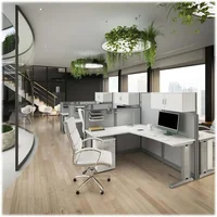 Office in an Hour Straight Cubicle Desk with Storage, Drawers, and Organizers | Modern Computer Table Set with Privacy Panels 1