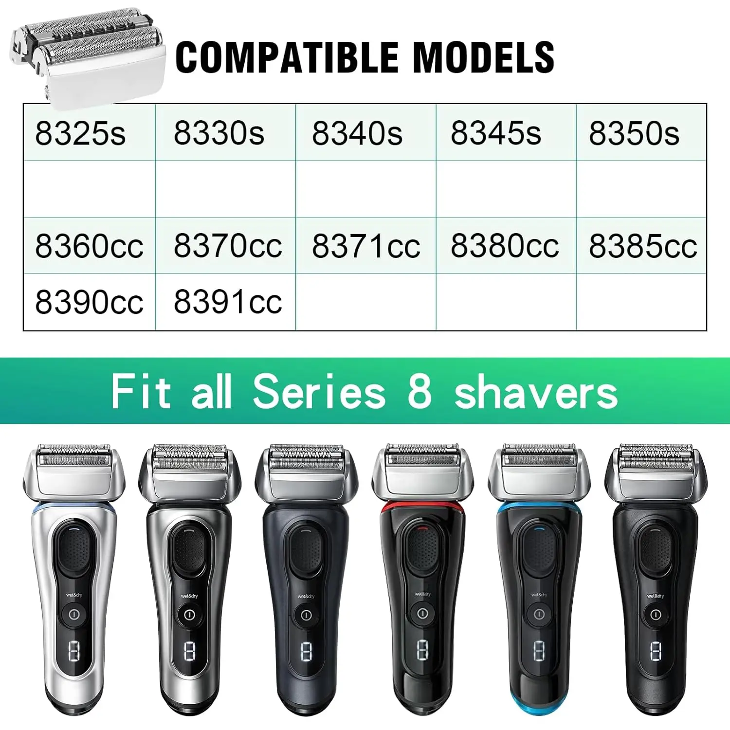 브라운 시리즈 8 S8 전기 면도기 8320S,8325S,8330S,8340S,8350S,8345s,8360cc,8365cc,8370cc와 호환되는 83M 교체 헤드