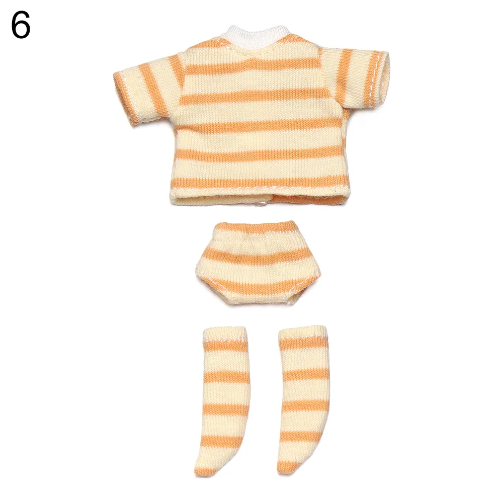 Doll Clothes Suits Stripe Shirt for 1/12 BJD Doll Clothes OB11 Doll T-shirt 1/11 Doll Panties Doll Cotton Socks Doll Accessories