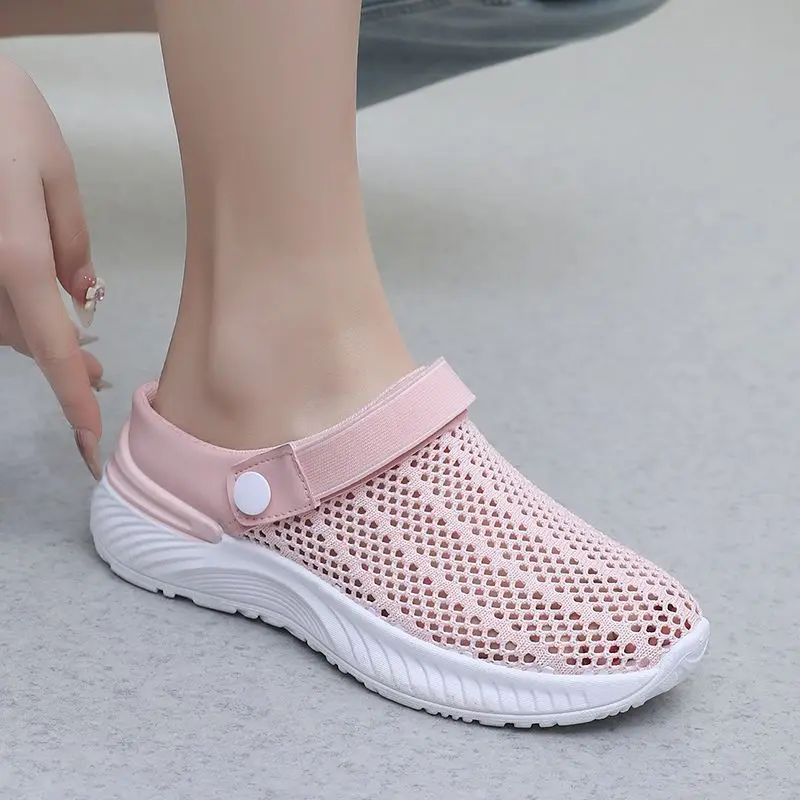 2024 New Women Mesh Lightweight Shoes Woman Slippers Wedge Shoes Female Breathable Sandals Thick Bottem Casual Half slippers