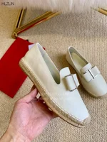 Summer Shoes Woman Genuine Leather Espadrille Shoes Round Toe Slip -On Leisure Flats Butterfly Knot Designer Woman Espadrille 1