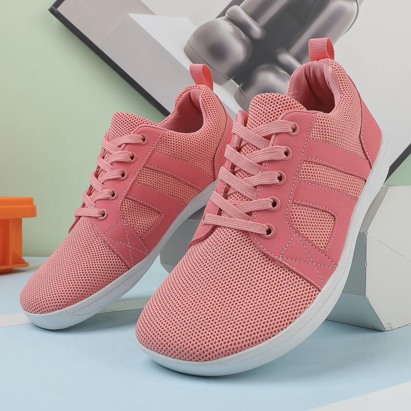 YRZL Sneakers Women Lace Up Round Toe Flats Casual Shoes Mesh Breathable Walking Shoe Outdoor Sports Shoes Soft Vulcanize Shoe