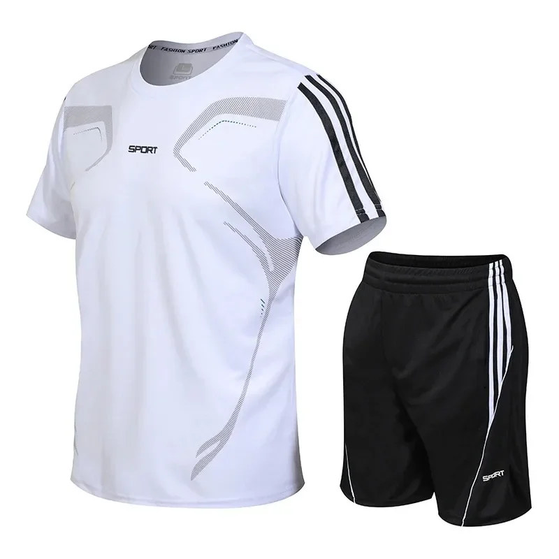 

Unisex quick drying two-piece casual sportswear shorts sportswear oversized short sleeved sports suit 2024 summer new comfortabl
