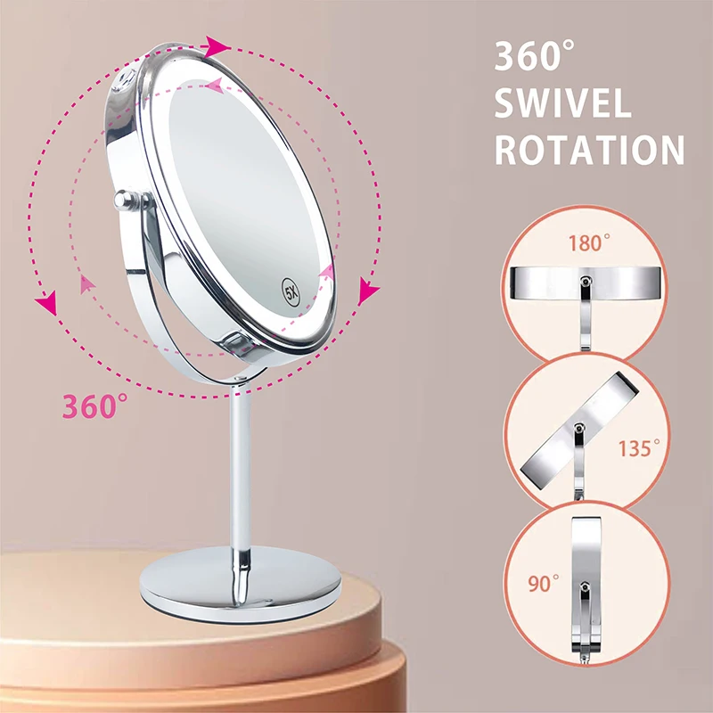 8inch 10X Magnifying LED Makeup Mirror with 3 Color Light Touch Switch Double Side USB Charging Desktop Vanity Cosmetic Mirror 5