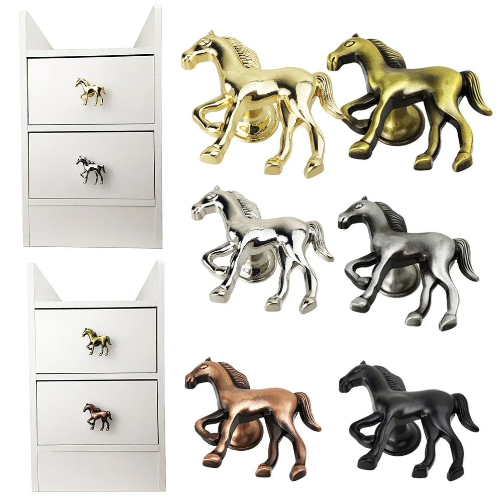 Horse Shape Zinc Alloy Furniture Handle Door Cabinets Knobs For Children Night Table Cupboard Pull Handles Vintage Handware