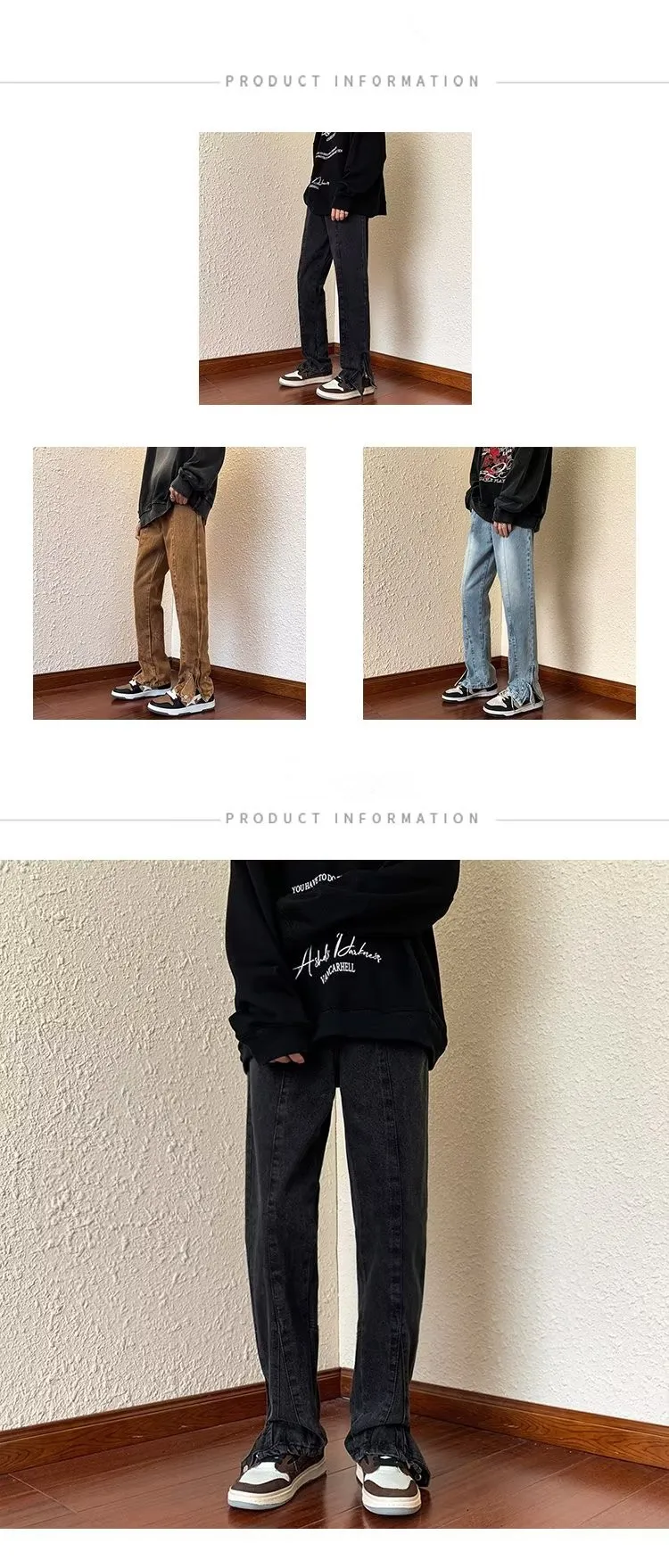 2026 Koreanische Mode Knöchelreißverschluss Vintage Braun Herren Jeans Luxus Gerade Hip-Hop Casual Denim Hosen Pantalones Hombre – Detail 4