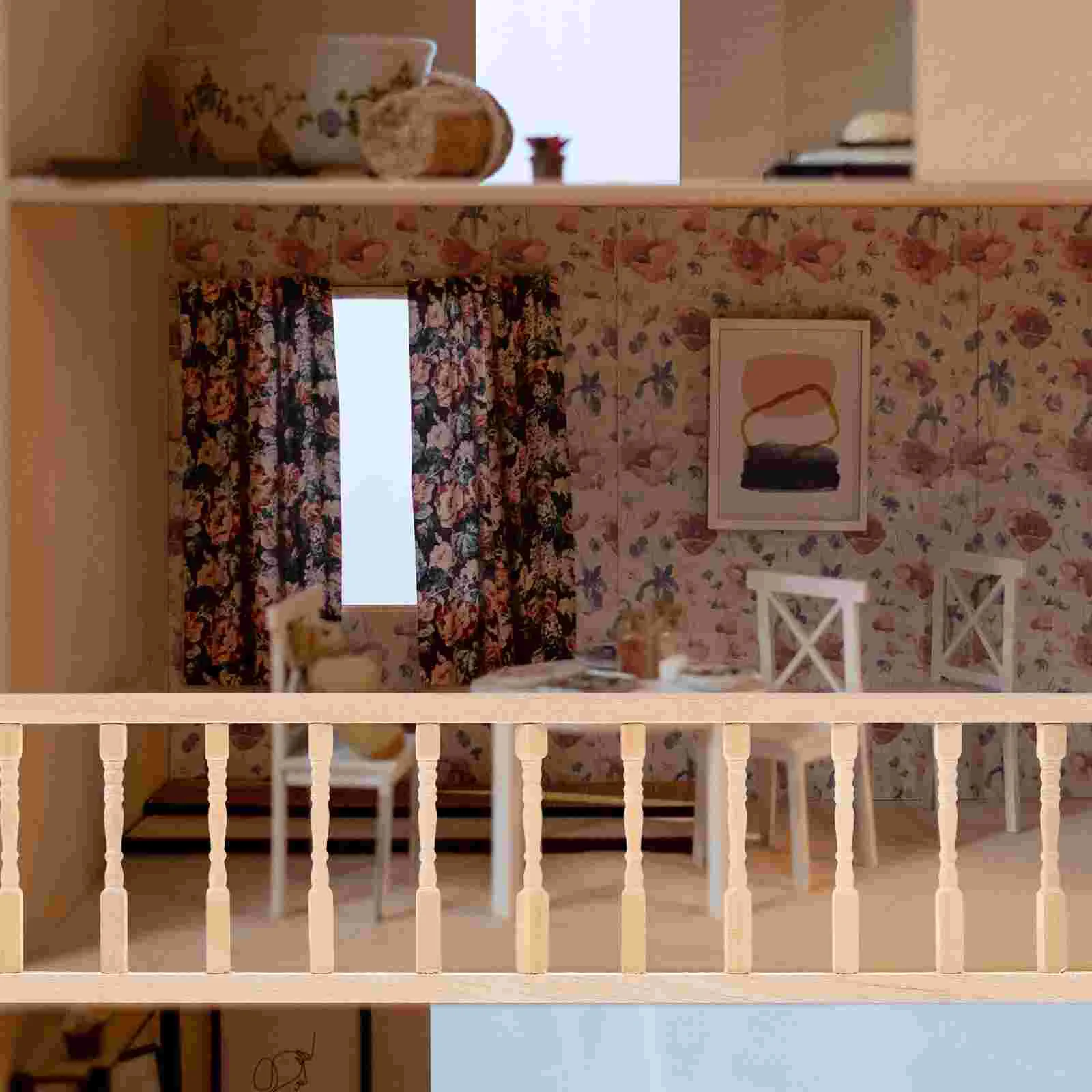 Wooden Miniature House Fence Handrail Dollhouse Furniture
