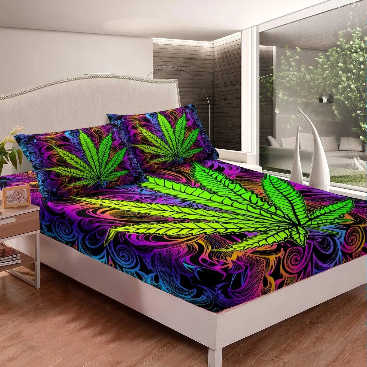 Weed Leaf Bed Sheet Set Set Cannabis Fitted Sheets Weed Fitted