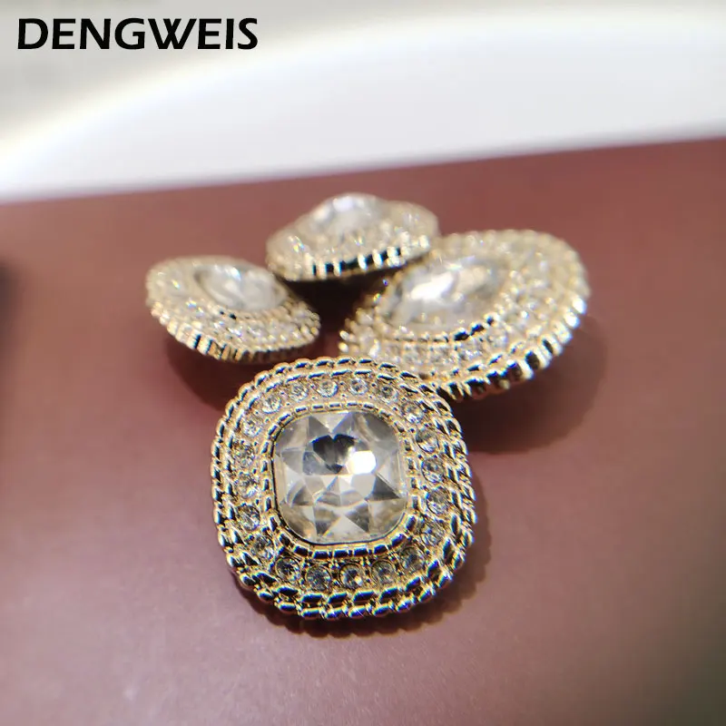 Description Picture 5 of item6pcs Brand Decor Luxury Jewel Gold Square Buttons Material Accessory for Outerwear Sewing Needlework Clothing Rhinestones Button