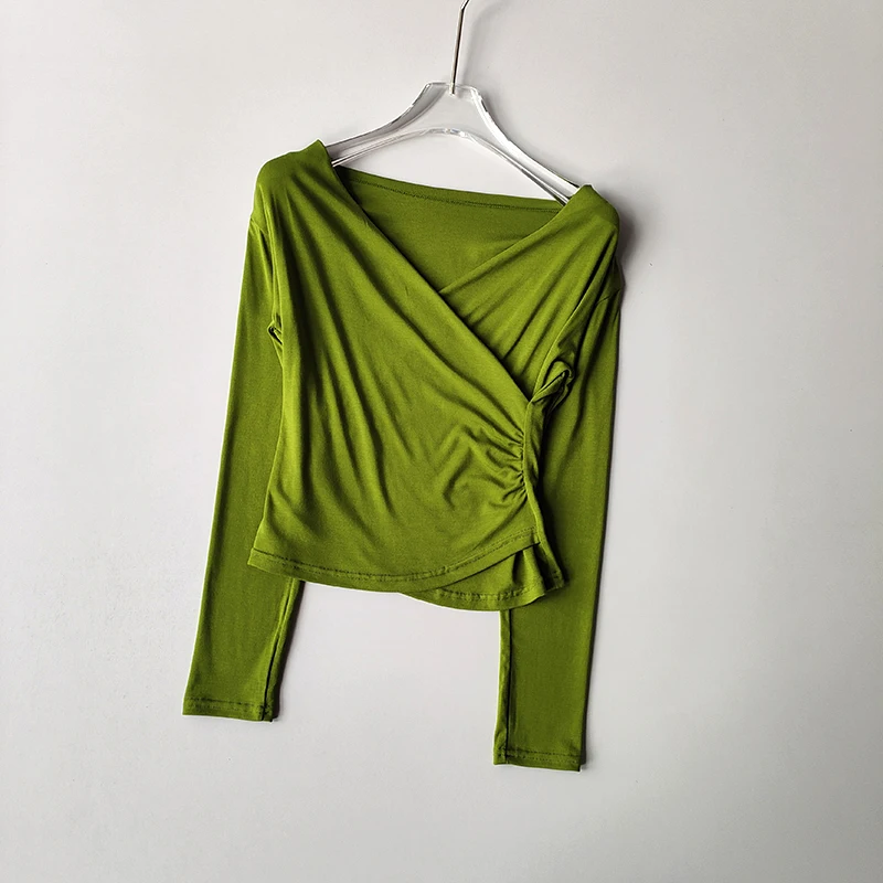 thumbnail image 1 of Traje de Yoga de manga larga con cuello en V, camiseta para adelgazar y correr, traje de entrenamiento físico como Base desgaste externamente, ropa de mujer, 1 of 6
