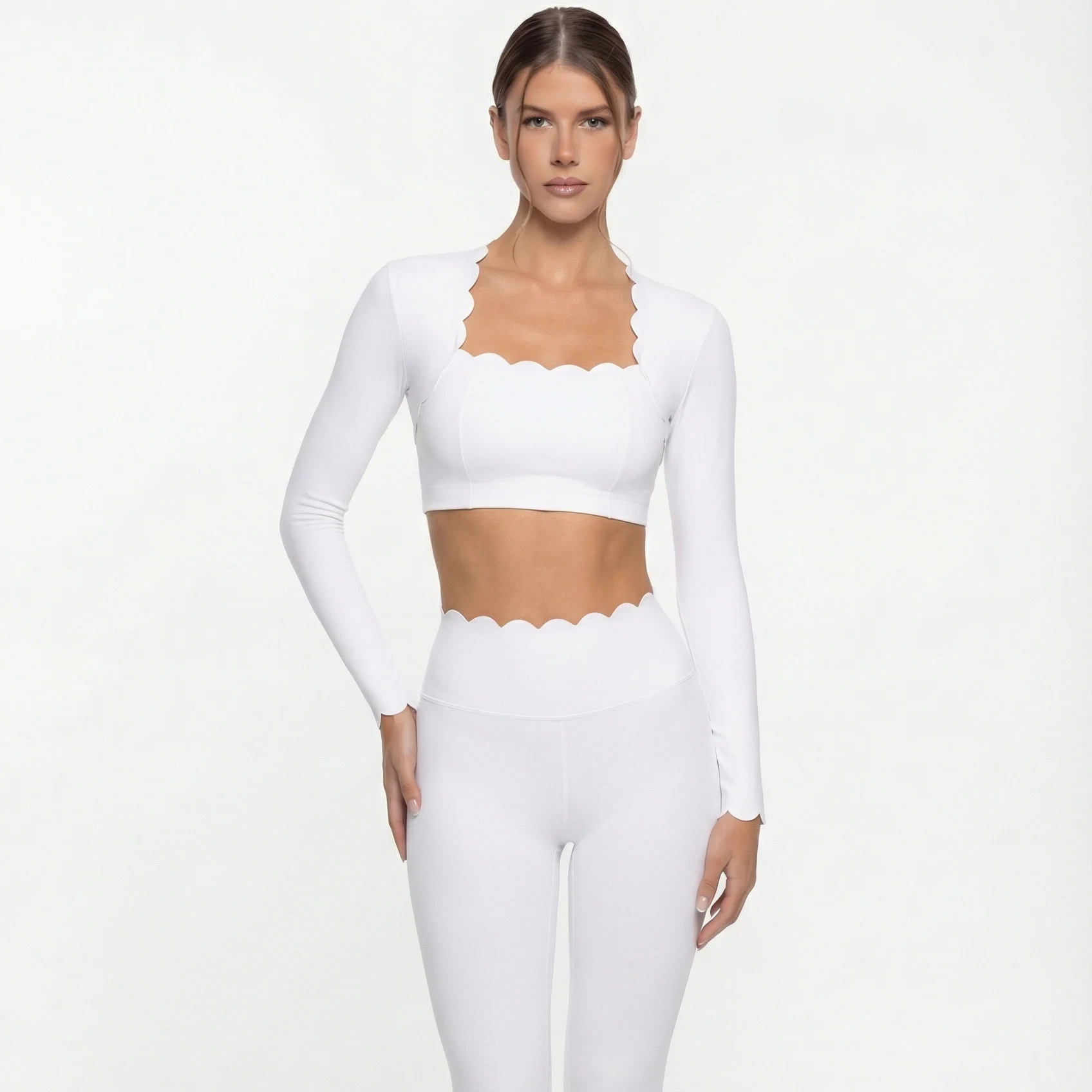Black Square Neck Tight High Elastic Skinny Yoga Sports Long Sleeves Fashion Compression Pants Fitness Leggings Workout Tights 3