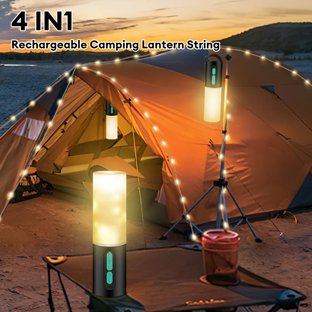 

Camping String Lights 33Ft String Light with Camping Lanterns 4000mAh Charger Waterproof Flashlights for Outdoor Hiking