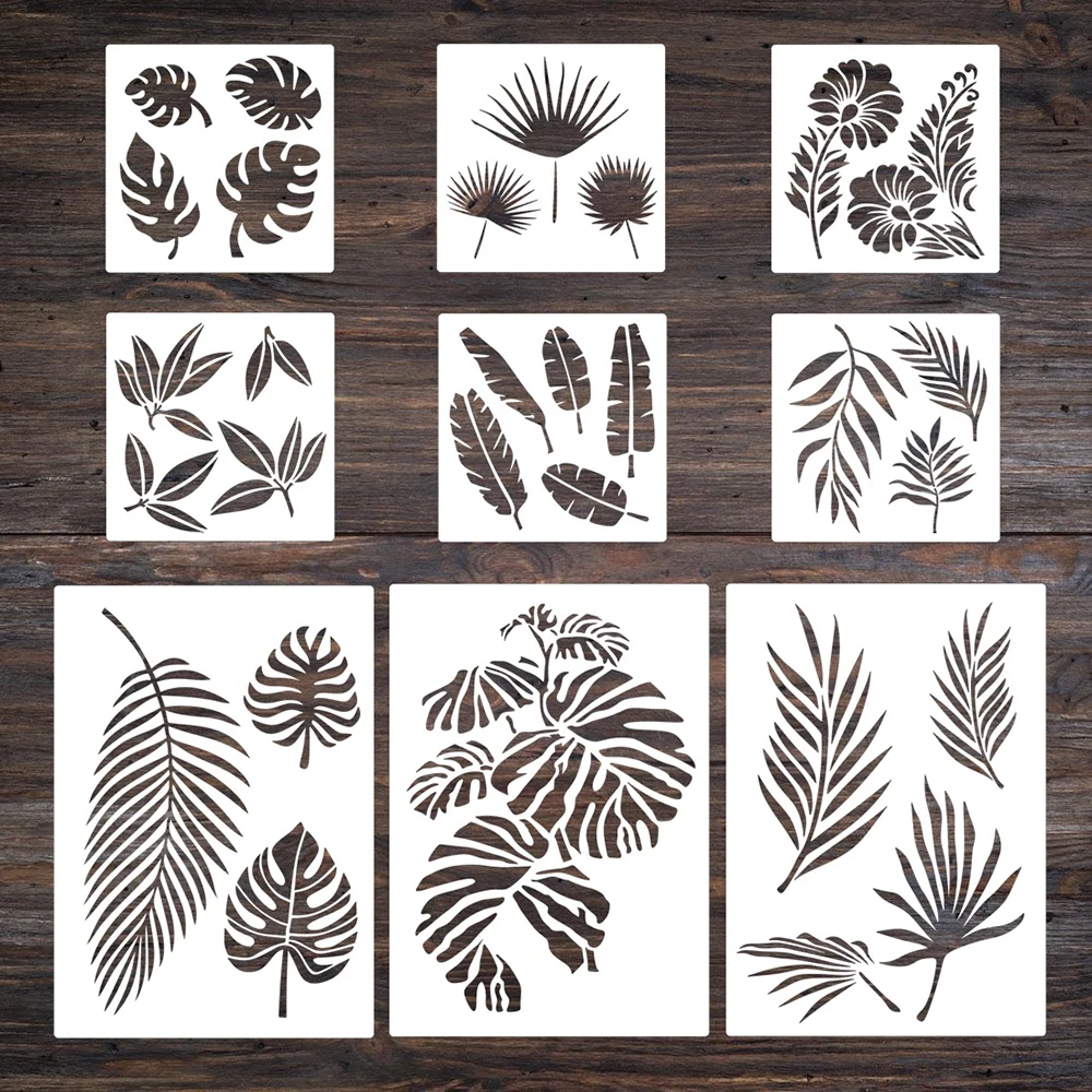 

9Pcs/set A4 29cm Garden Green Plant Leaves DIY Layering Stencils Wall Painting Scrapbook Coloring Embossing Album Decor Template