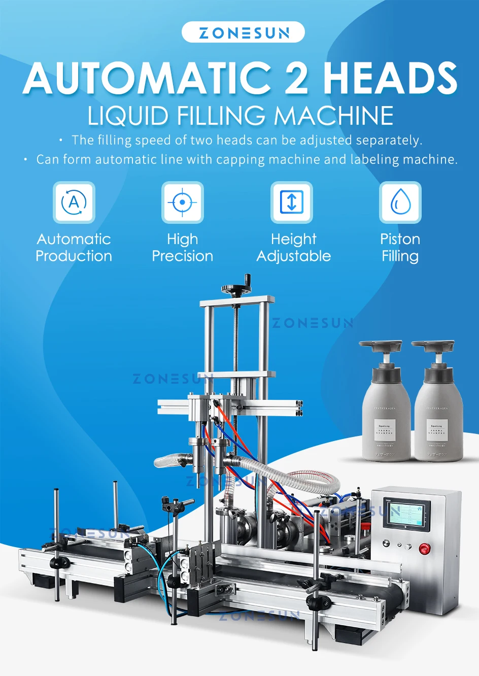 ZONESUN ZS-DTYT2 Automatic Pneumatic Honey Paste Filling Machine with Conveyer Belt