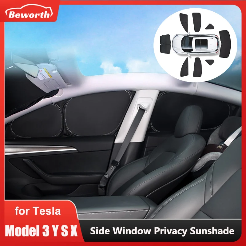 Custom-Fit Privacy Sunshade for Tesla Model 3 Y S X 2023 Car Side Window Sun Shade Skylight Blind Shading Front Rear Windshield