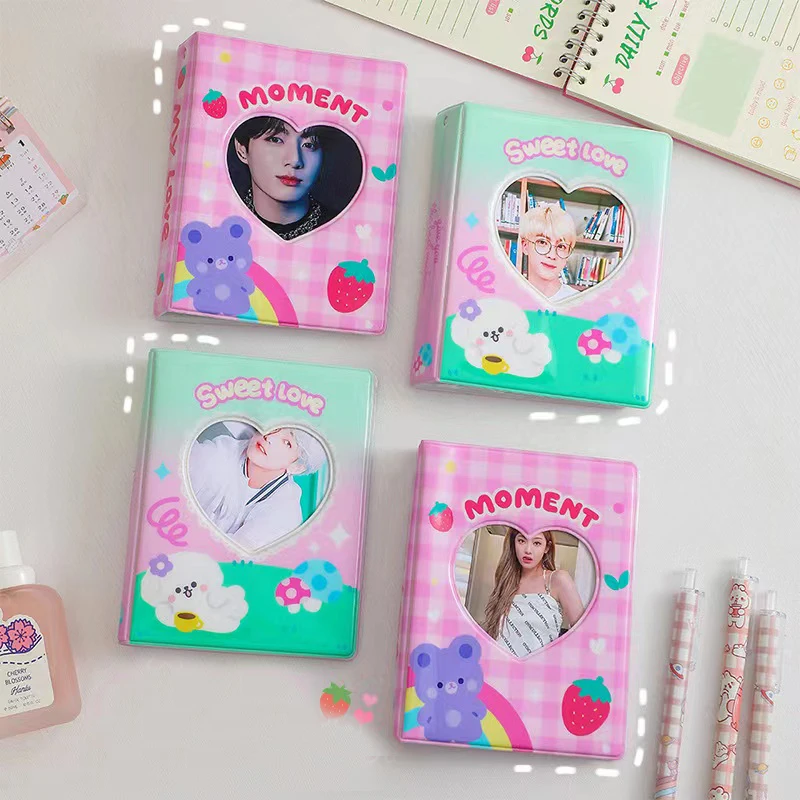 

Cartoon 3/5 Inch Photo Album Love Heart Hollow Kpop Photo Card Holder Idol Name Card Book Storage Book School Stationery