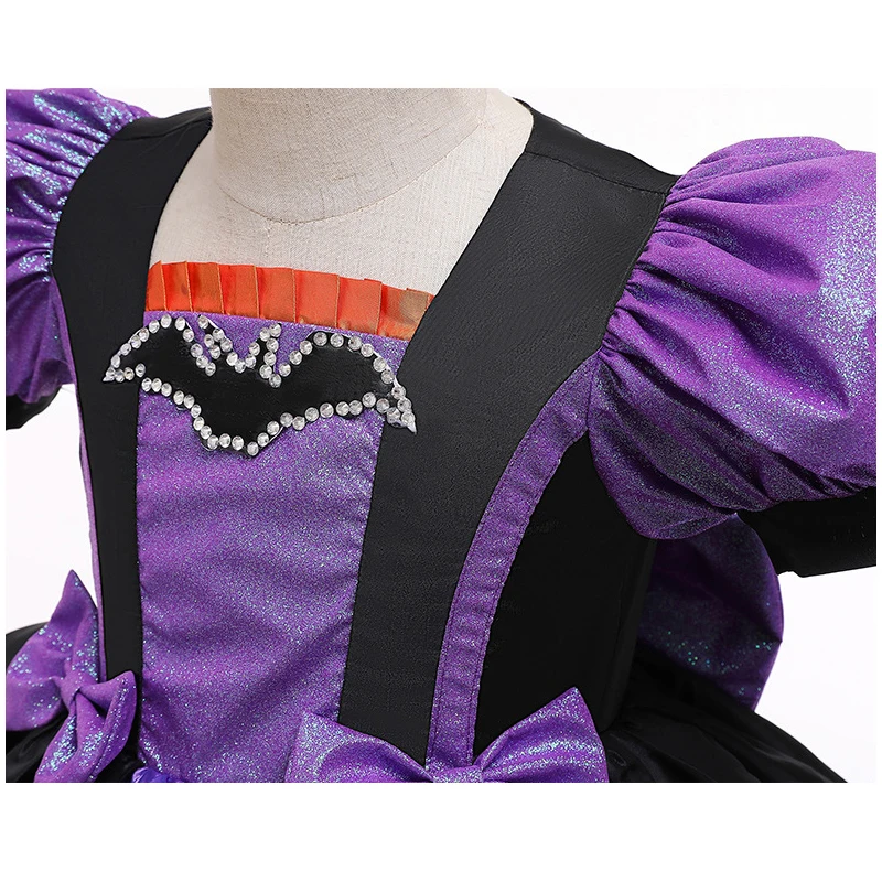 Girls Fancy Pumpkin Halloween Dress Kids Cosplay Bat Print Witch Costume Festival Party Ball Gown Children Princess Dress cosplay costume kids girls dress halloween dress outfit
