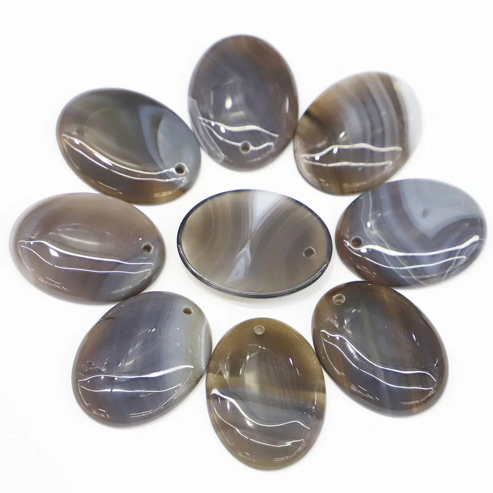 Natural Stone Oval Grey Agate CAB Cabochon Necklace Pendants Women Fashion Jewelry Gift Accessories Wholesale 8Pcs Free Shipping