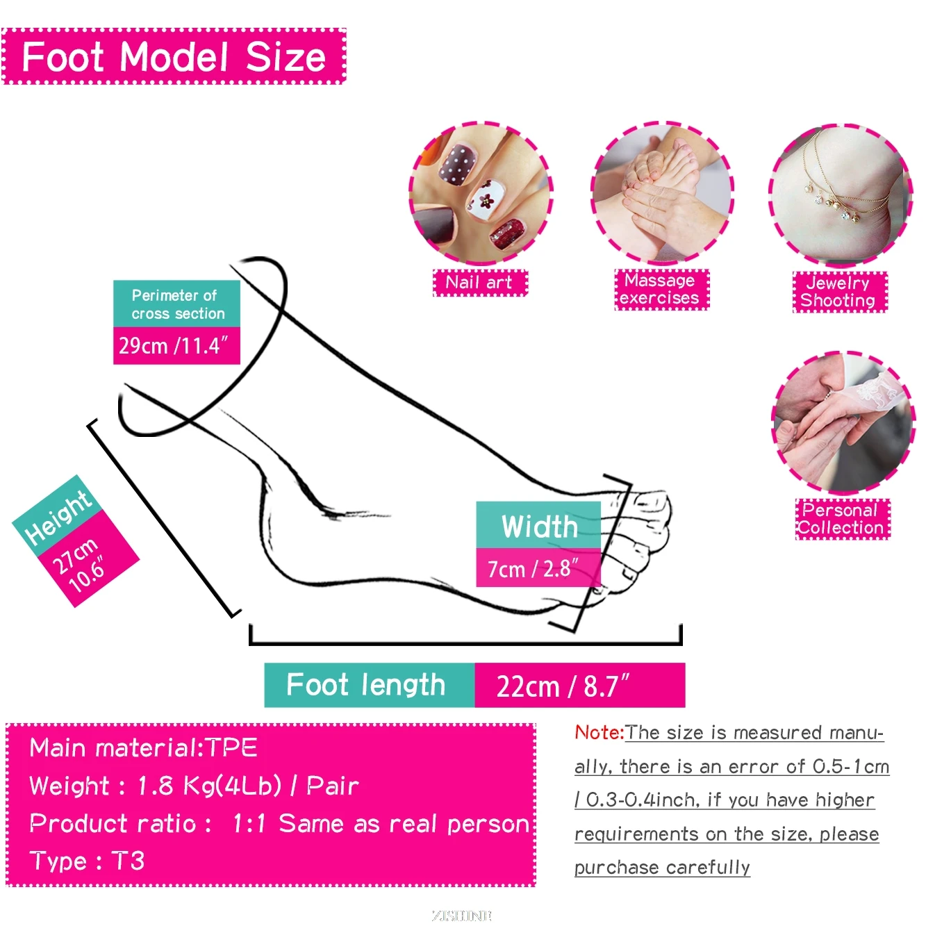 Lifelike Female Foot Model Fake Nail Practice Leg Movie Props Plastic Silicone Feet Stockings Shoes Display Tarsel Bone Ankle T3