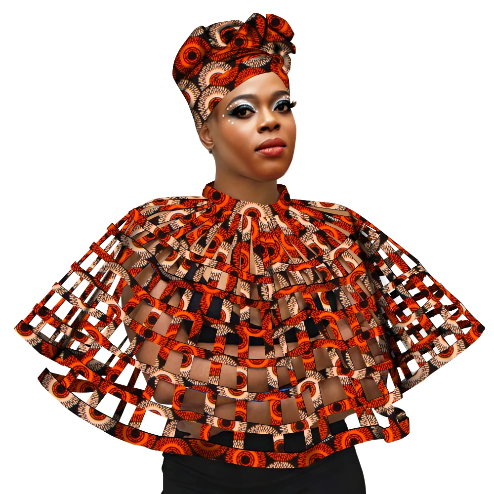 Ankara African Net Necklaces Shawl Collar Matching Headwrap Women Clothings Accessories Print Web Shoulder Necklace SP136