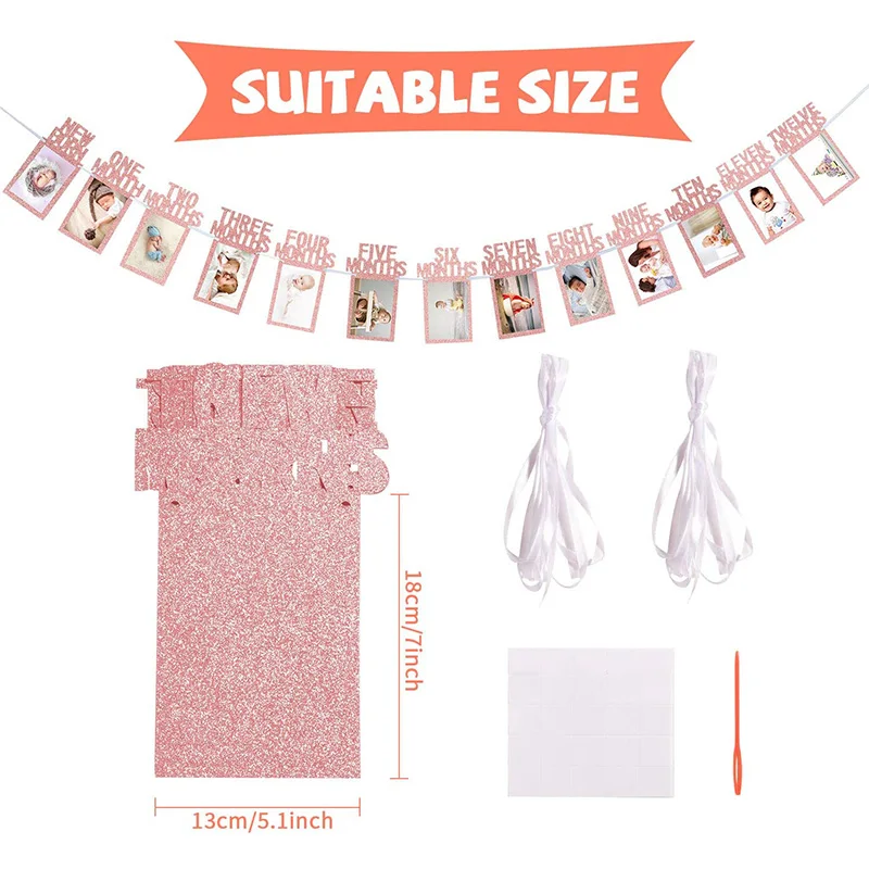 Happy Birthday Photo Frame Banner Decoration First Boy Girl Party Supplies Baby My 1st One Year Bunting Paper Garland 12 Months