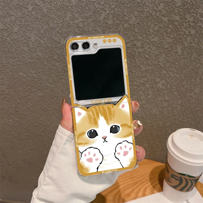 Cute Cartoon Animal Cat Transparent Folding Phone Case | Durable Hard Cover