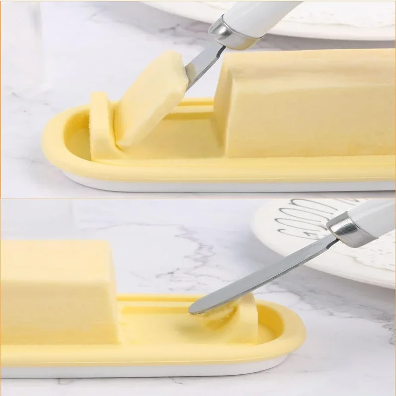 Butter Dish with Lid and Knife, Square Cheese Storage Box, Butter Keeper, Container Holds for Countertop, Tray