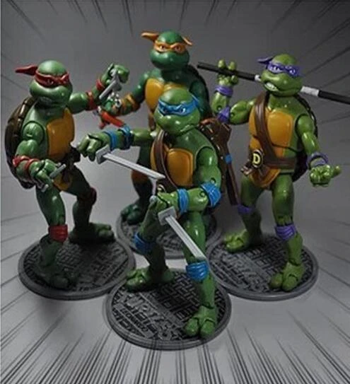 Figuras de acción de Tortugas Ninja, juguetes móviles de Anime, TMNT,  Michelangelo, Donatello, Raphael, Leonardo, Da Vinci, 4 unidades por juego