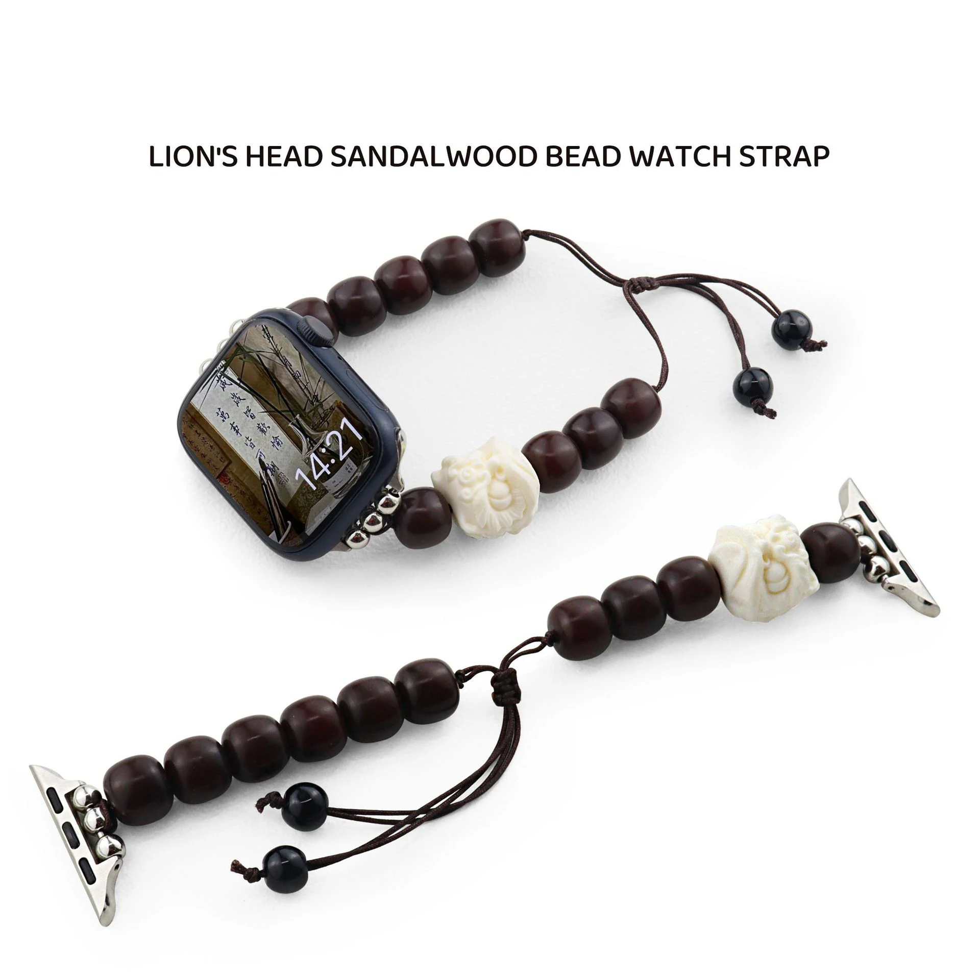 

Handmade Natural Retro Wood Beads Elastic Bracelet For Apple Watch Band 38mm 40mm 42mm 44mm 41mm 45mm iWatch Strap 4 5 6 7 8 SE
