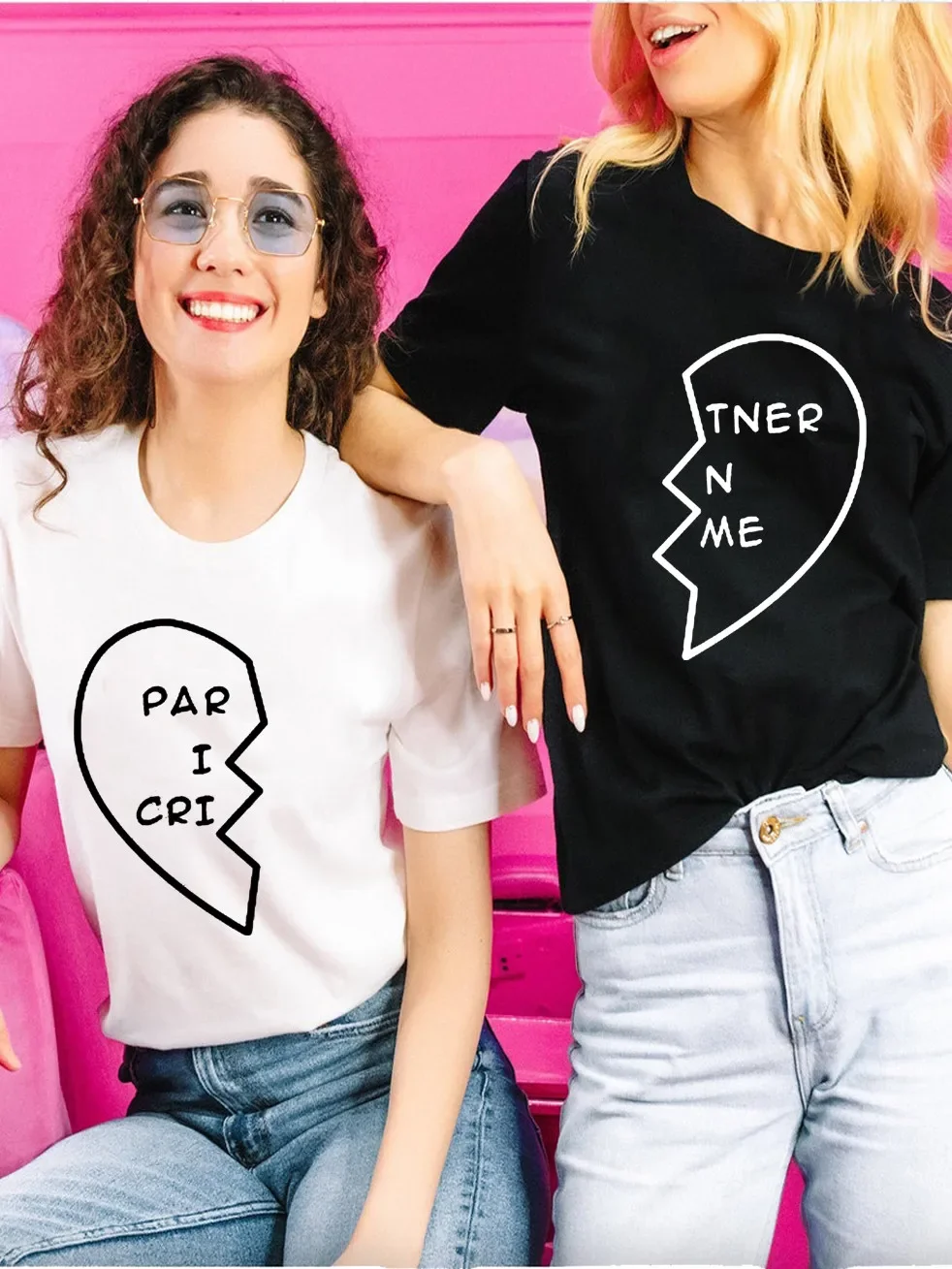 

Partner In Crime Best Friend Women Cotton T-Shirts Girl Cute Graphic Designed Tops cotton Tees BFF Matching Sisters Clothes