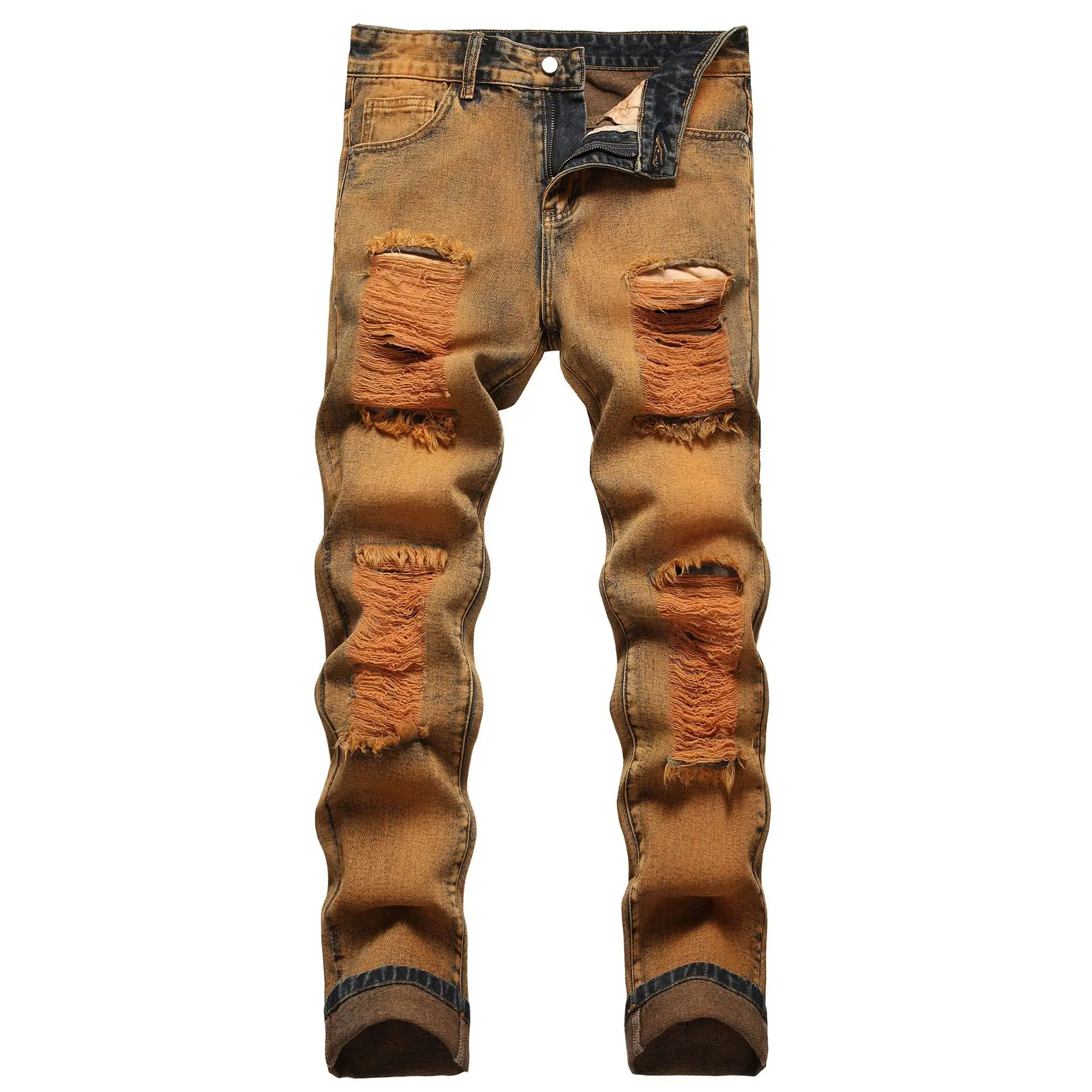 

2022 new Vintage ripped jeans men's slim fit stretch trousers trend personality beggar pants men