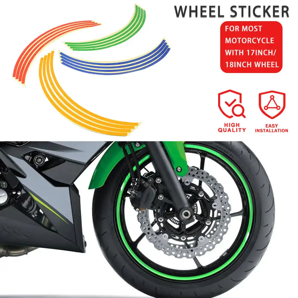 

Hot Sale 16 Pcs Strips Wheel Stickers And Decals 14" 17" 18" Reflective Rim Tape Motorcycle Car Tape Car Styling Accessorie