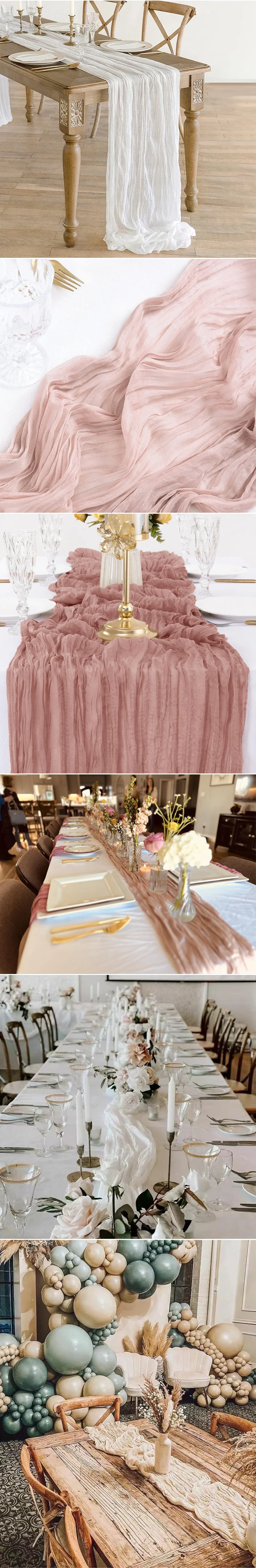 Description Picture 3 of item14 colour Boho Gauze Sheer Cheese Cloth Gauze Table Runner Rustic Cloth Table Runner for Wedding Baby Birthday Party Decorations