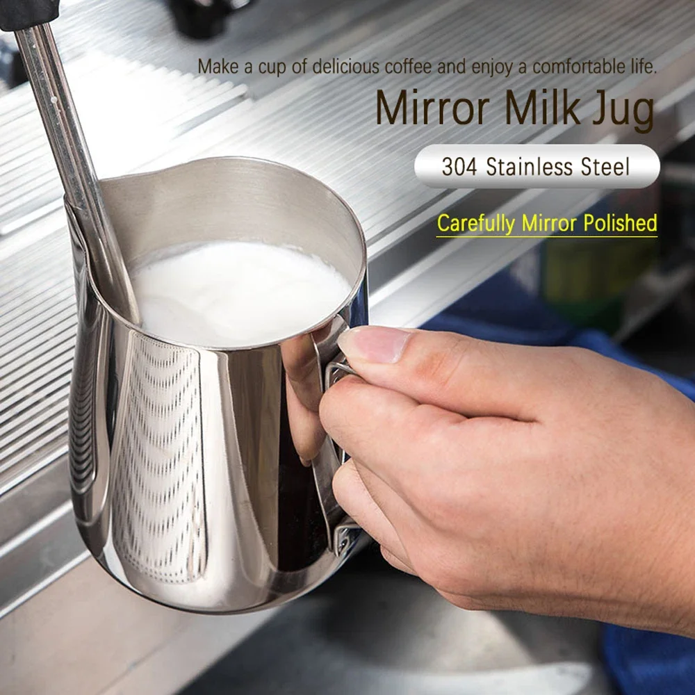 

2-6 Cups Coffee Pot with Scale Stainless Steel Latte Art Cup Milk Foam Kettle 250/350/600/900ML Steam Milk Pitcher for Barista