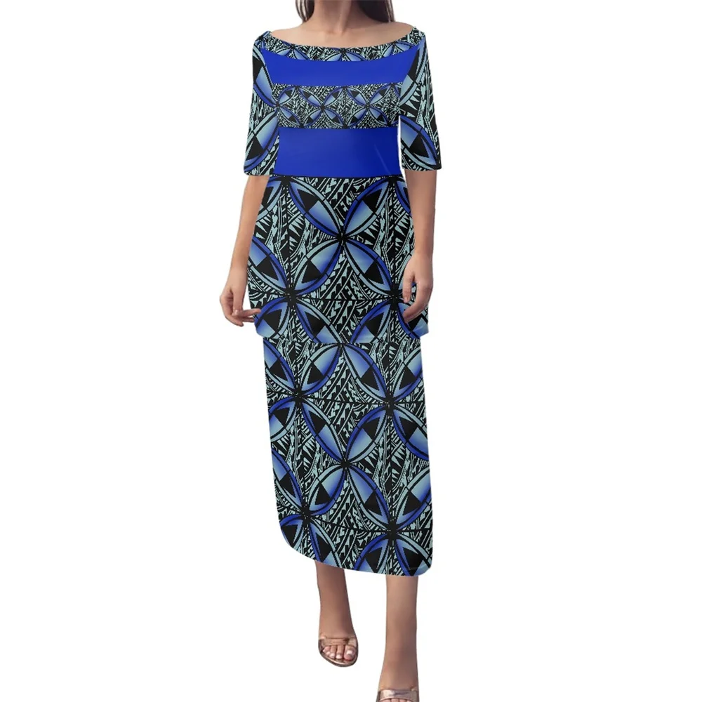 Samoan Puletasi Polynesian Tribal Clothing Black Brown Fijian Tongan Tiare  Islands Print Dress Sets Women Two Piece Off Shoulder - AliExpress