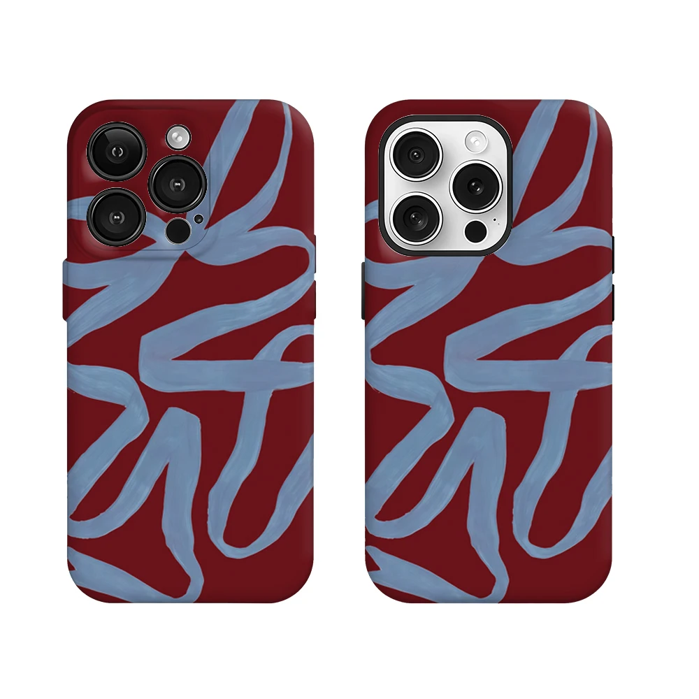 Luxurious Double-Layer Back Cover with Blue Ribbon Accent on Burgundy