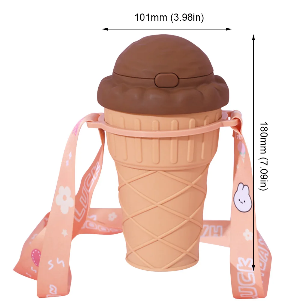 Kawaii Ice Cream Shape Drinking Water Bottle with Straw Kids Plastic Travel Juice Milk Cup Portable Shaker Drink Bottle 500ML