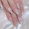 24pcs Sweet Cat Eye French Press on Nails Diamond-Pointed Three Dimensional Bow Knot Wearable Nail For Women&Girl Almond Nail